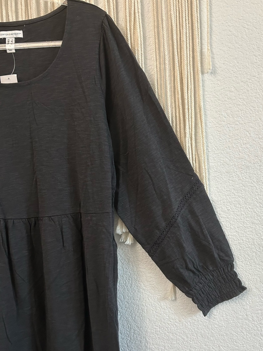 Denim & Co. Canyon Retreat Easy Midi Tiered Dress Washed Black Long Sleeve - Picture 5 of 16